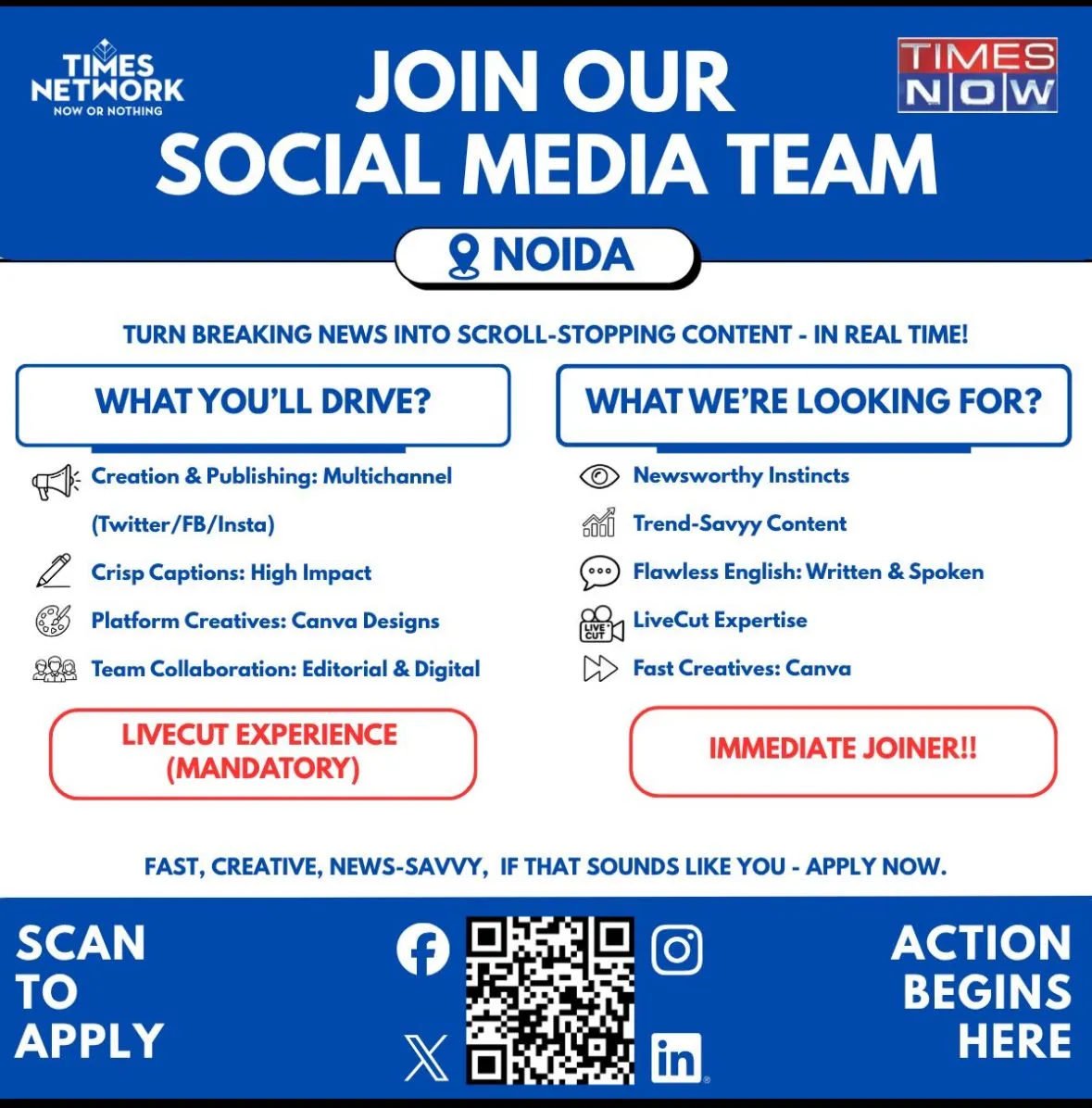 Times Now Hiring Immediate Joiners for Social Media Team
